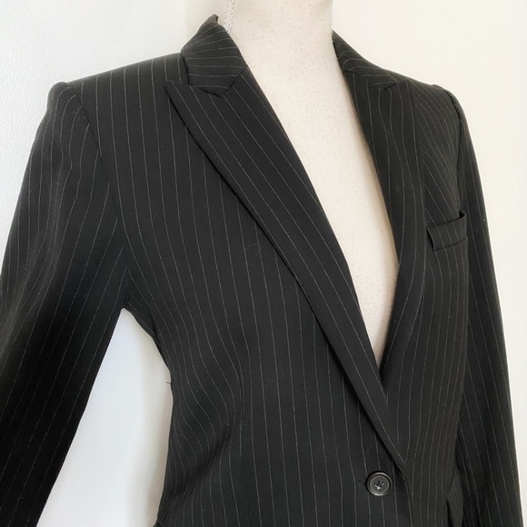 DENIM & SUPPLY RALPH LAUREN WOMEN BLACK WHITE PINSTRIPE PEAK LAPEL BLAZER - S - Picture 4 of 9